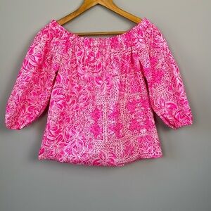 Lilly Pulitzer Winifred Off The Shoulder Top. New Blooms. Piñata Pink. Size S.